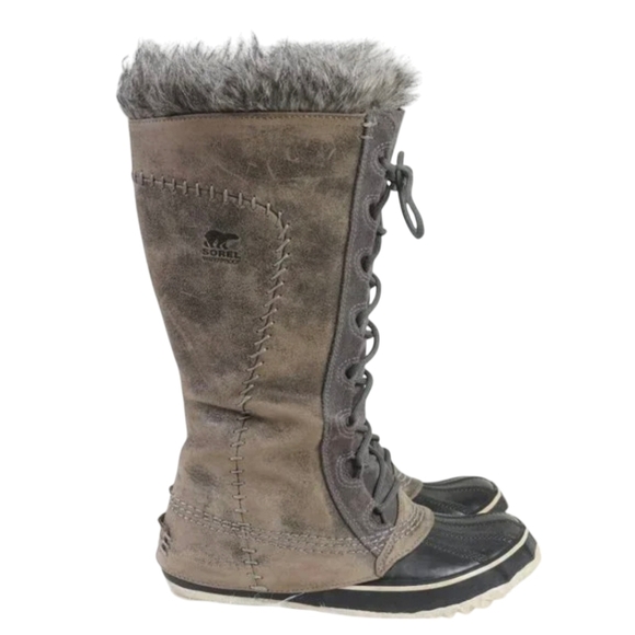 Sorel Boots Cate The Great Waterproof Leather Suede Lace Up Snow Gray Size 5 - Picture 1 of 7